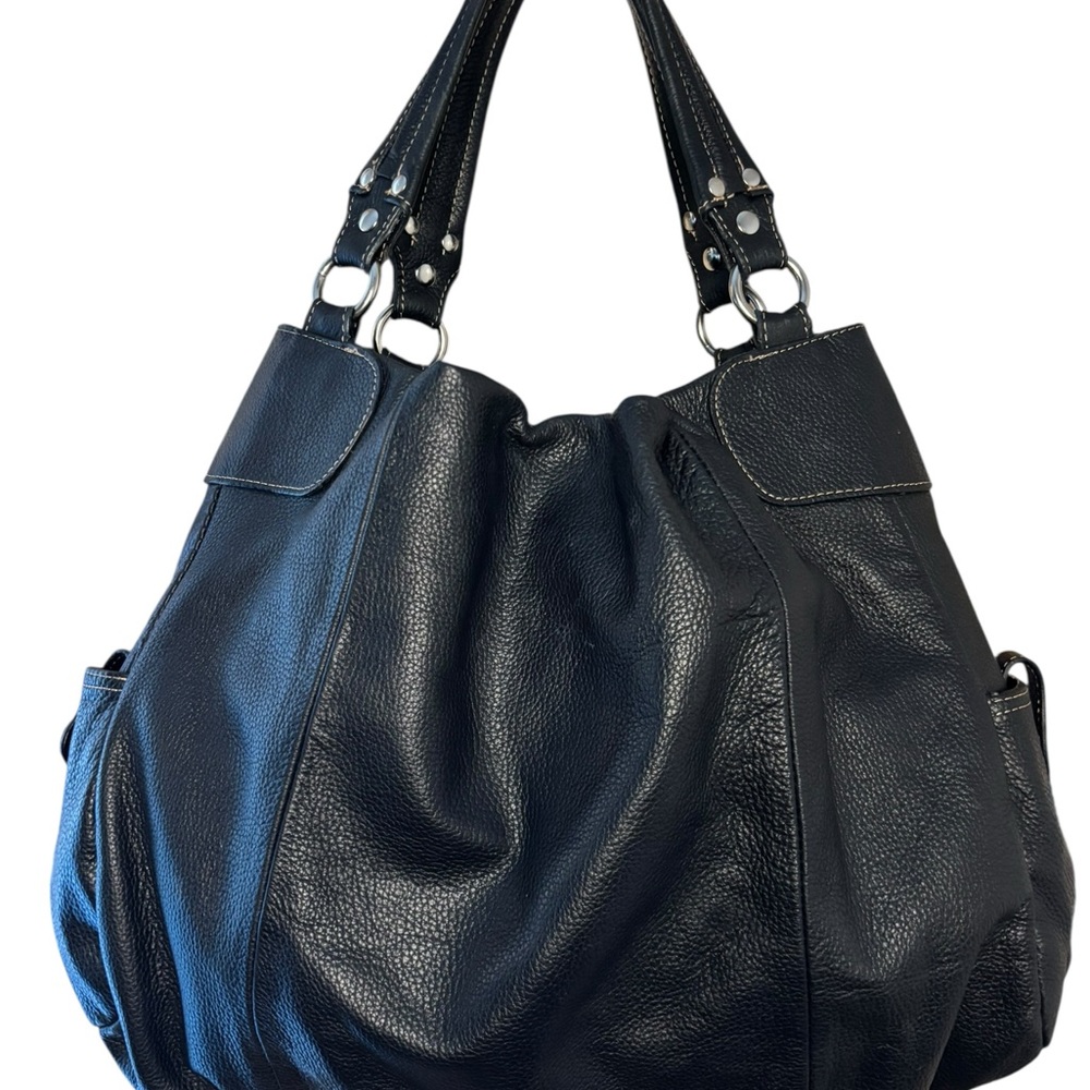 Hype Black Pebbled Leather Slouch Satchel Drawstring Buckle Y2K Shoulder Bag - Picture 6 of 11